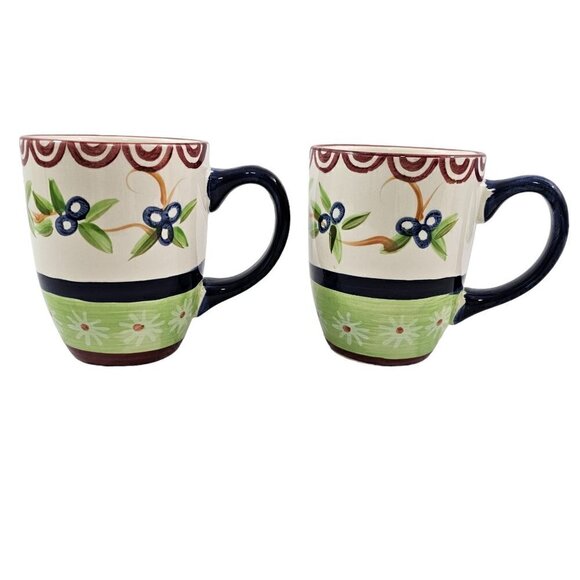 Pfaltzgraff SOMMERSBY Hand Painted Ceramic Coffee Tea Mugs Cups – Set of 2 - Picture 1 of 16